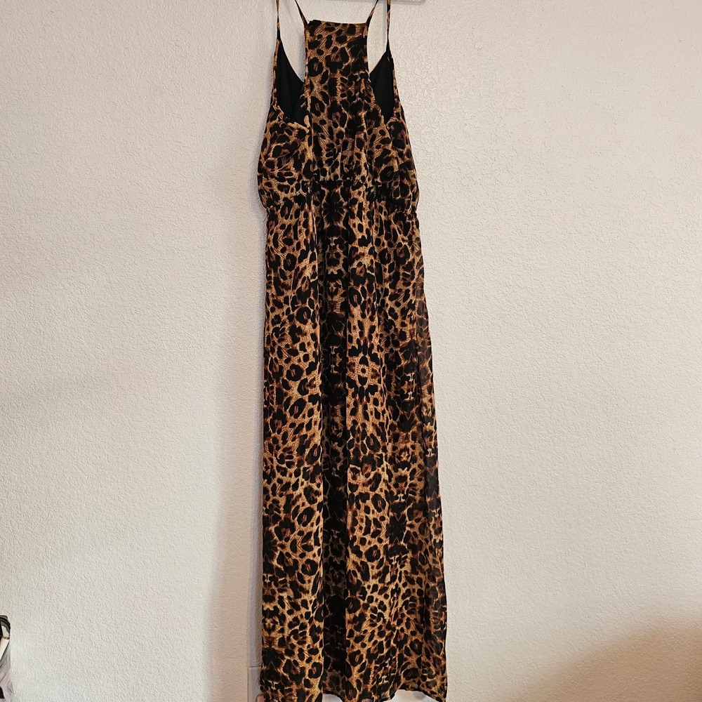 XL‎ Leopard Print Maxi Dress Spaghetti Straps Elastic Waist XL 15 17 - Picture 3 of 4